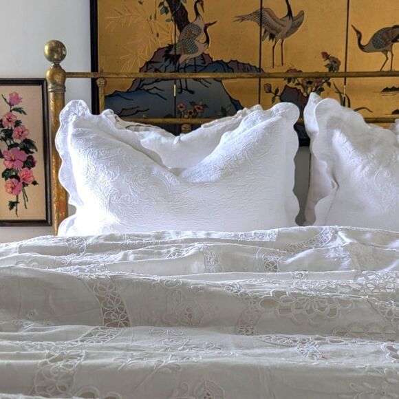 King Size Linen Crochet Coverlet - Picture 1 of 10